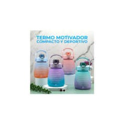 Botella con medidor motivacional 1.3lt + correa, stickers y popote