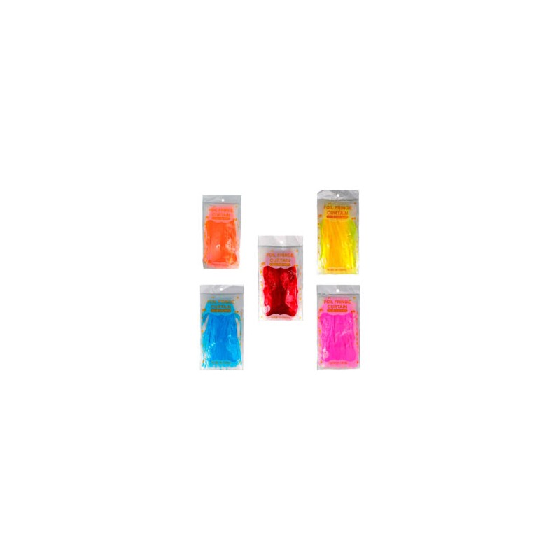 Cortina foil fringe curtain plastificada en tonos pastel o fluorescente neón para decoración de fiesta, variedad de colores