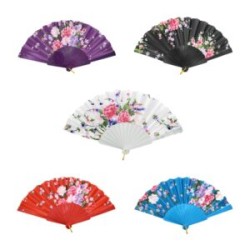 1pza Abanico con diseño rosas flores y mango liso de plástico 23cm, variedad de colores / lf-sz8671