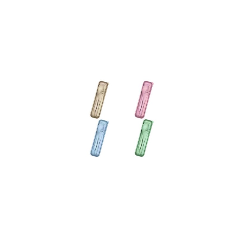 Set 3 cubiertos de plástico con estuche, variedad de colores / tableware set / 23-dc-002 / ro-19233