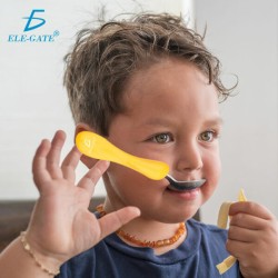 Estuche metálico ele-gate con cuchara, tenedor y cuchillo infantil con estampado de gatos, variedad de colores / lovely babycat