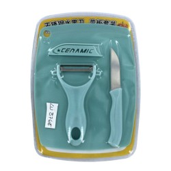Juego 3 utensilios con tabla para picar, pelador y cuchillo para cocina, variedad de colores / ceramic