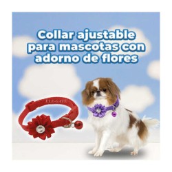 Collar ajustable para mascota con diseño de flor y cascabel, variedad de colores