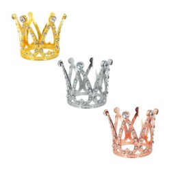 1pza Mini corona 6 picos de metal 3.5 x 3.2 cm con pedrería para decoración multiusos, variedad de colores / bt-2194