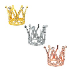 1pza Mini corona 6 picos de metal 3.5 x 3.2 cm con pedrería para decoración multiusos, variedad de colores / bt-2194