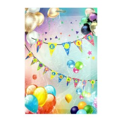 Banderin feliz cumpleaños con rayas de colores a-396