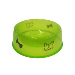 Plato chico redondo translúcido de plástico con diseño de huesos gato para mascota 13cm / 0509