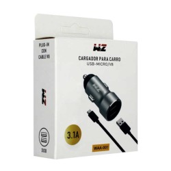 Cargador para coche / carro con 2 puertos usb y un cable usb-micro / tipo c / waa001 / 5046439