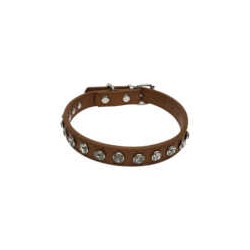 1pza Collar de piel para mascotas con pedrería talla mediana, variedad de colores / mas.09.6.m