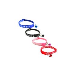1pza Collar de tela ajustable para mascotas con diseño huellitas y cascabel, 1.5cm, variedad de colores