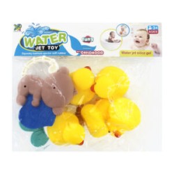 Paquete con 2 sonajas de plástico + 5 patitos con chifle para bebé / water jet toy