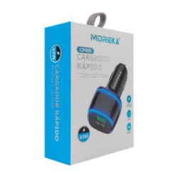 Cargador para carro automóvil moreka de 45w con puerto tipo c y entrada usb / pd25w+qc3.0 20w / cp009