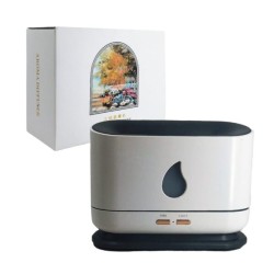 Humidificador ovalado con mini figura de flama fuego, temporizador y luces led / aroma diffuser / jsq139