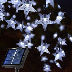 Guirnalda solar de exterior con 20 luces led con diseño de estrellas, 3m para jardín / led.51.estrella