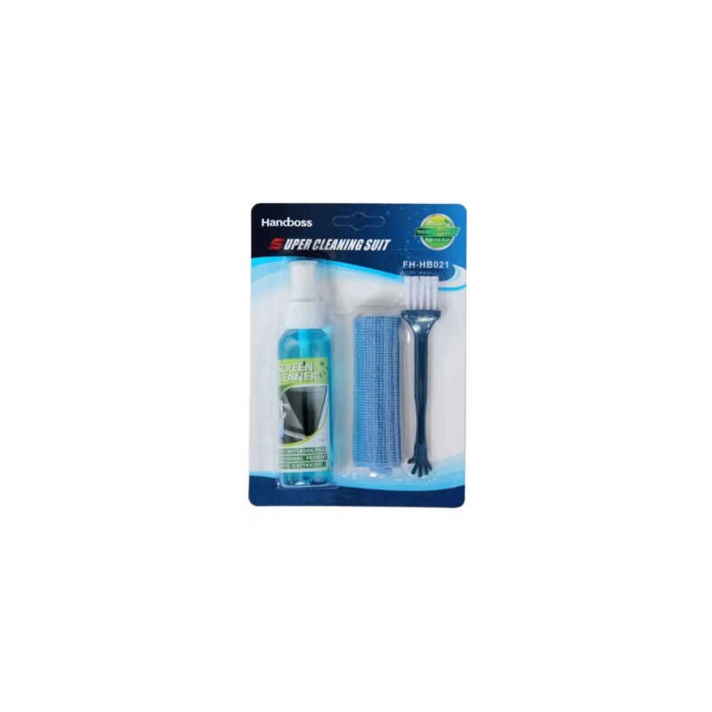 Kit portátil de limpieza para pantallas con spray de 80ml, microfibra anti rayones y cepillo para polvo / handboss / super clean