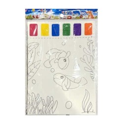 Dibujo animado con 6 acuarelas para colorear y pincel / b-574