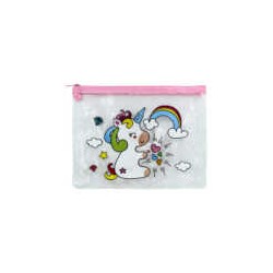 1pza Lapicera mediana transparente con cierre y diseño animado 21x16cm, variedad de colores / hy-7517 / b56 / hy-7517by / hy-751