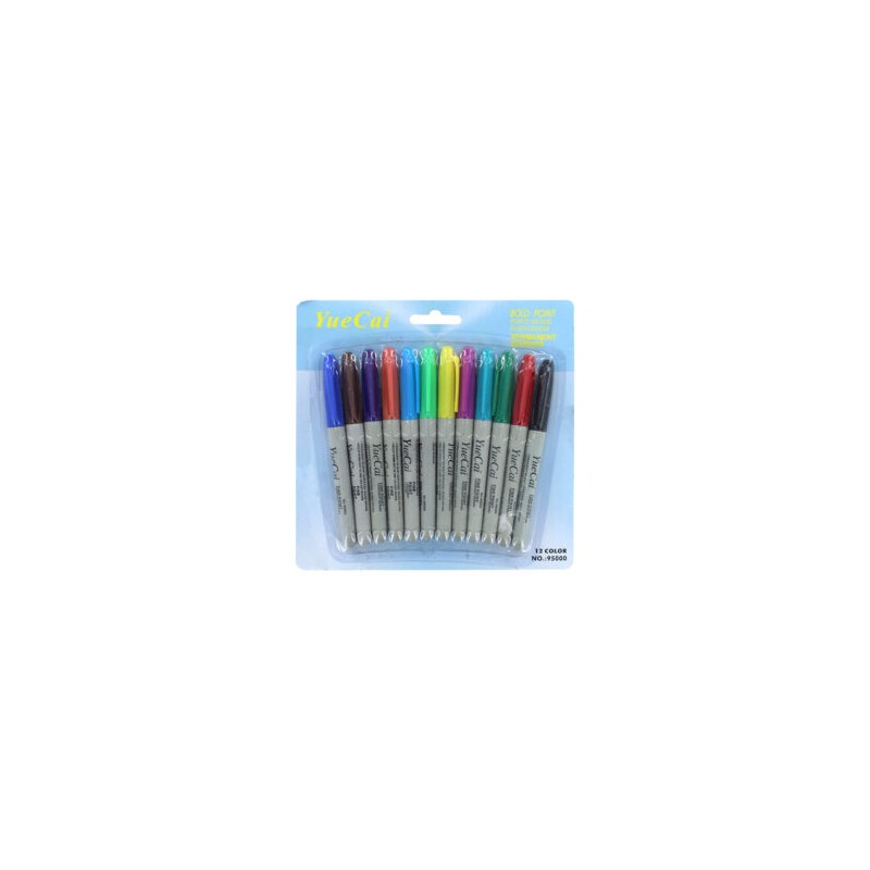 Blíster 12 marcadores plumones permanentes yue cai de colores / 95000 / st37526 / 9500-2