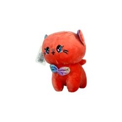 Peluche afelpado en forma de gato con ojos kawaii y moño tornasol, 18cm, variedad de colores / mr-530124
