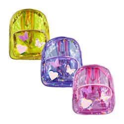 Mochila mediana de plástico translúcido con 2 compartimentos, diseño encapsulado confeti de figuras y correas multicolor, varied