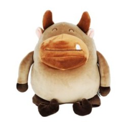 Peluche de toro café kawaii con cojín de viaje integrado, 32cm / la bella pandita / 488m