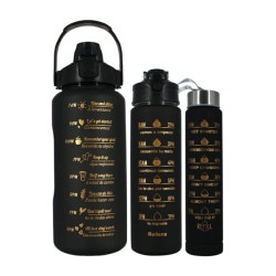 Juego de 3 botellas mate, bicolor o tricolor con frases motivacionales, sitckers decorativos y capacidad para 2L, 1L y 0.3 litro