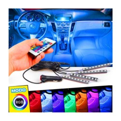 Juego de 4 tiras ele-gate con 9 leds de luz rgb y entrada tipo plug de encededor coche carro / led.qcrgb.001