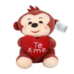 Peluche afelpado chico con diseño de chango con corazón te amo para san valentín / m227