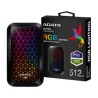 Ssd externo rgb lighting adata de 512gb con usb 3.2 gen 2 tipo c en color negro / ase770g-512gu32g2-cbk