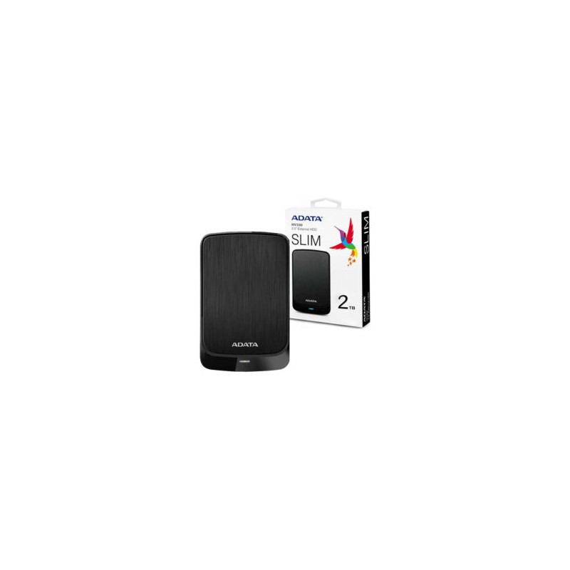 Unidad de disco duro externo 2.5 hdd adata color negro versión slim hv320 con puerto usb 3.2 y capacidad de 2tb