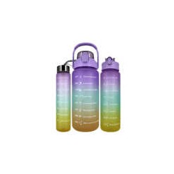 Juego de 3 botellas mate, bicolor o tricolor con frases motivacionales, sitckers decorativos y capacidad para 2L, 1L y 0.3 litro