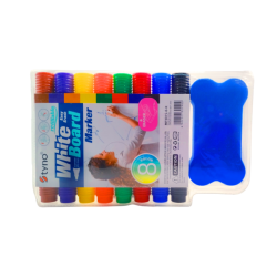 Paquete de 8 marcadores tyno con borrador para pizarrón blanco / white board / mp3015-8-k